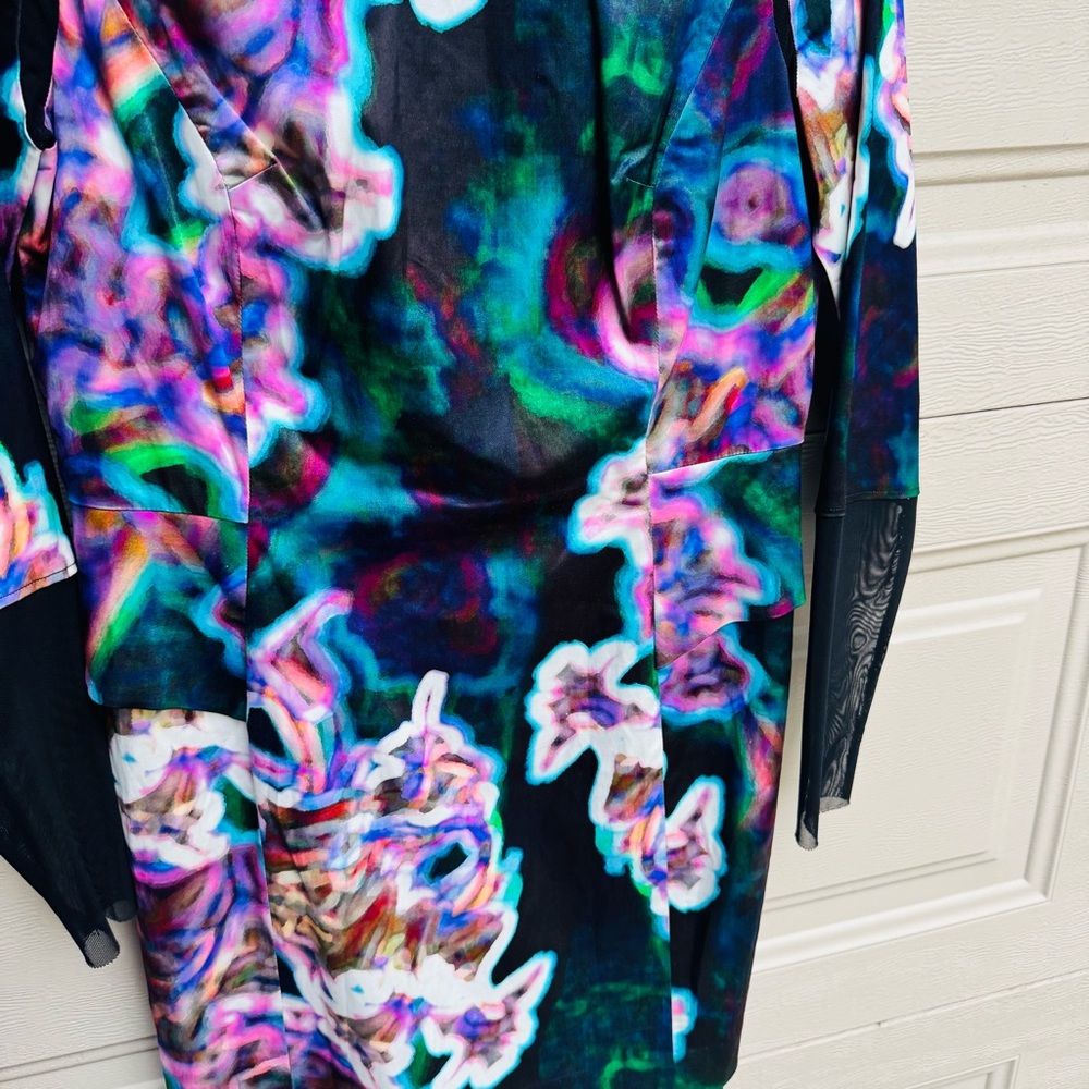 Milly Black and Purple Floral Long Sleeve Dress - Picture 6 of 11
